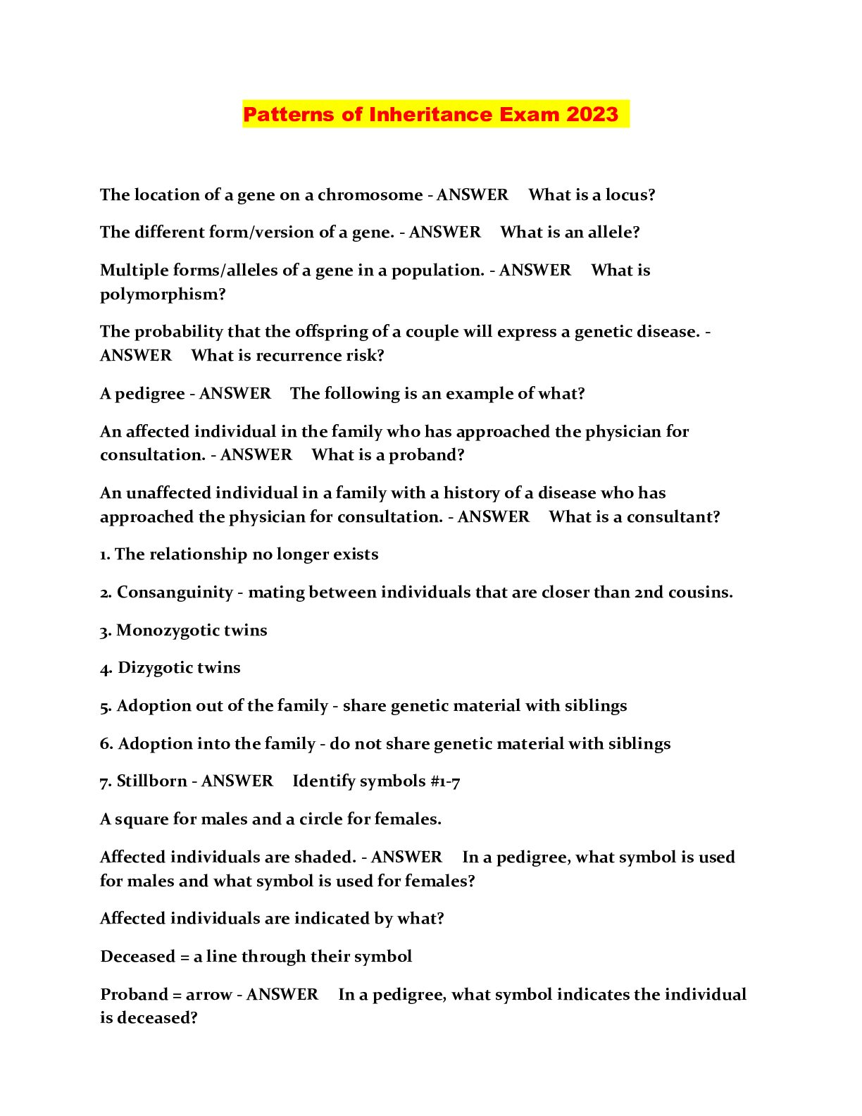 Preview image for Patterns of Inheritance Exam 2023